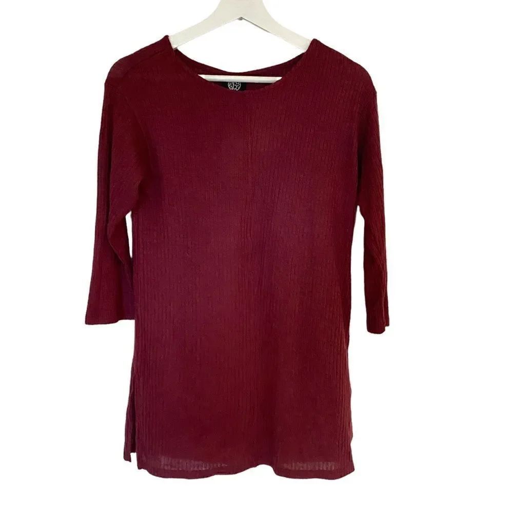 Bobeau NWT Windsor wine ribbed tunic 3/4 sleeve crew neck XS